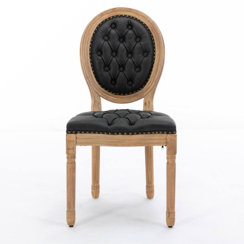 Hand-pulled buckle decoration PU artificial leather Dining Chair with Nailhead Trim ,Wood Legs,Set of 2