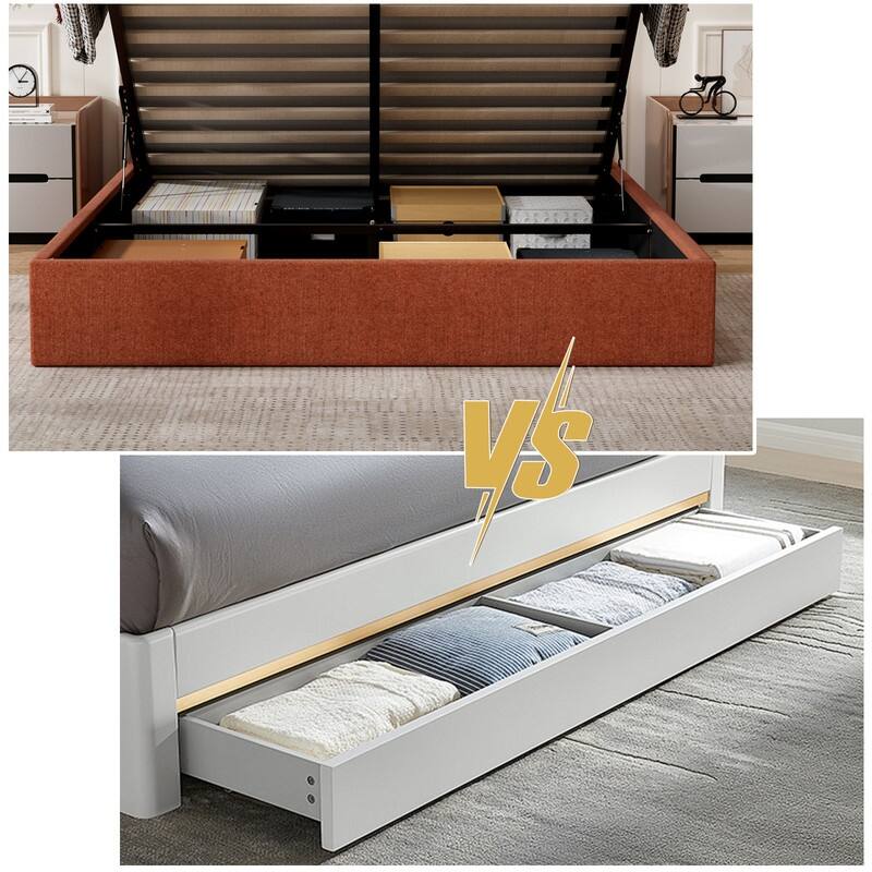 Modern Upholstered Lift-Up Storage Platform Bed with Headboard