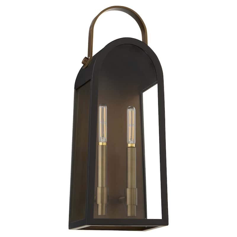 Quorum International 72-20 Weir 2 Light 20" Tall Outdoor Wall Sconce - Matte Black w/ Aged Copper