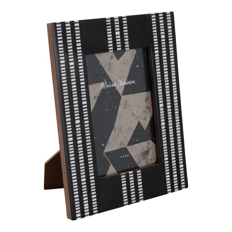 Resin Wood Picture Frame with Vertical Inlay Design - 4x6" Black