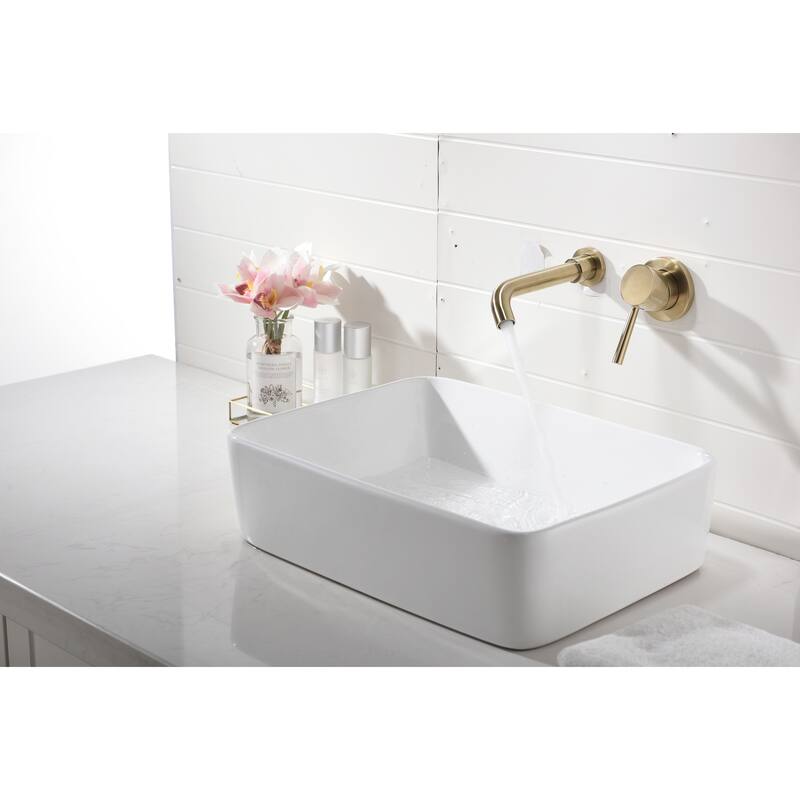 Wall Mounted Bathroom Sink Single Handle Faucet with Pop Up Drain, Silent Splash Proof, No Overflow, Easy Clean
