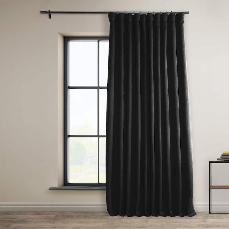 Exclusive Fabrics Faux Linen Extra Wide Room Darkening Curtains Panel - Versatile Privacy Drapery for Wide Windows (1 Panel) - 100 X 84 - Essential Black