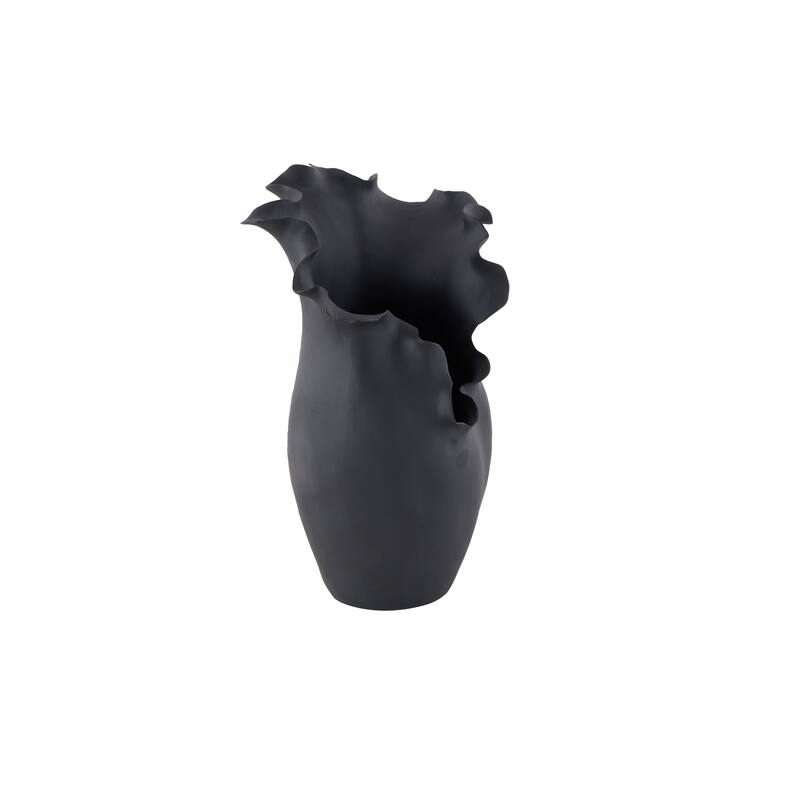 Ceramic Abstract Floral Inspired Vase with Wavy Folded Rim - White or Black - Roche River Decor