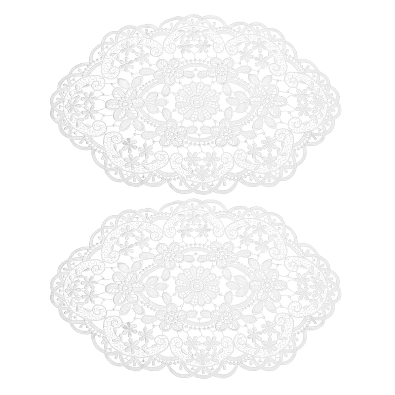 2Pack 12x18in Retro Lace Placemat Oval French Crochet Doilies Coasters White