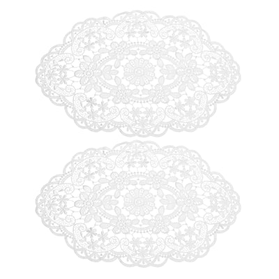 2Pack 12x18in Retro Lace Placemat Oval French Crochet Doilies Coasters White
