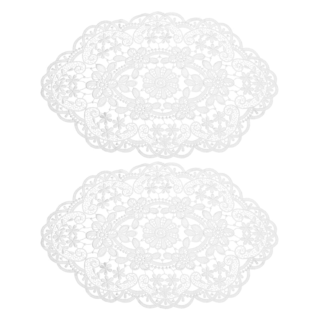 2Pack 12x18in Retro Lace Placemat Oval French Crochet Doilies Coasters White