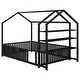 preview thumbnail 10 of 22, Metal House Bed with Fence and Detachable Storage Shelves