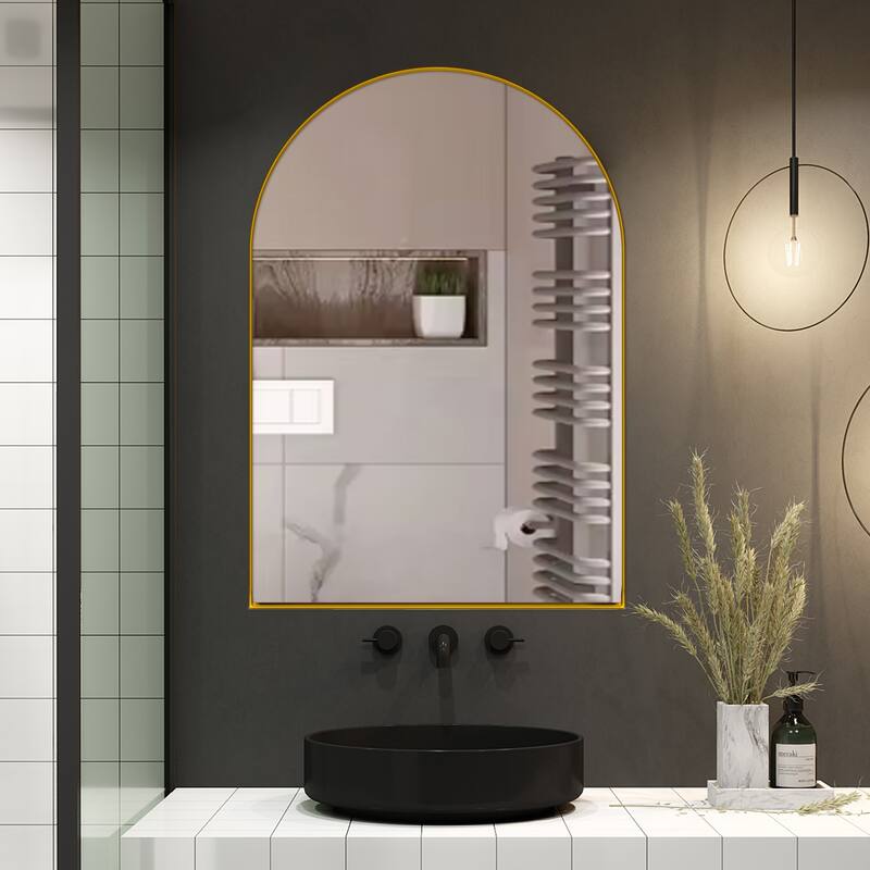 24x36 Inch Arched Bathroom Medicine Cabinet with Mirror, Metal Framed Recessed Wall Cabinet with Mirror