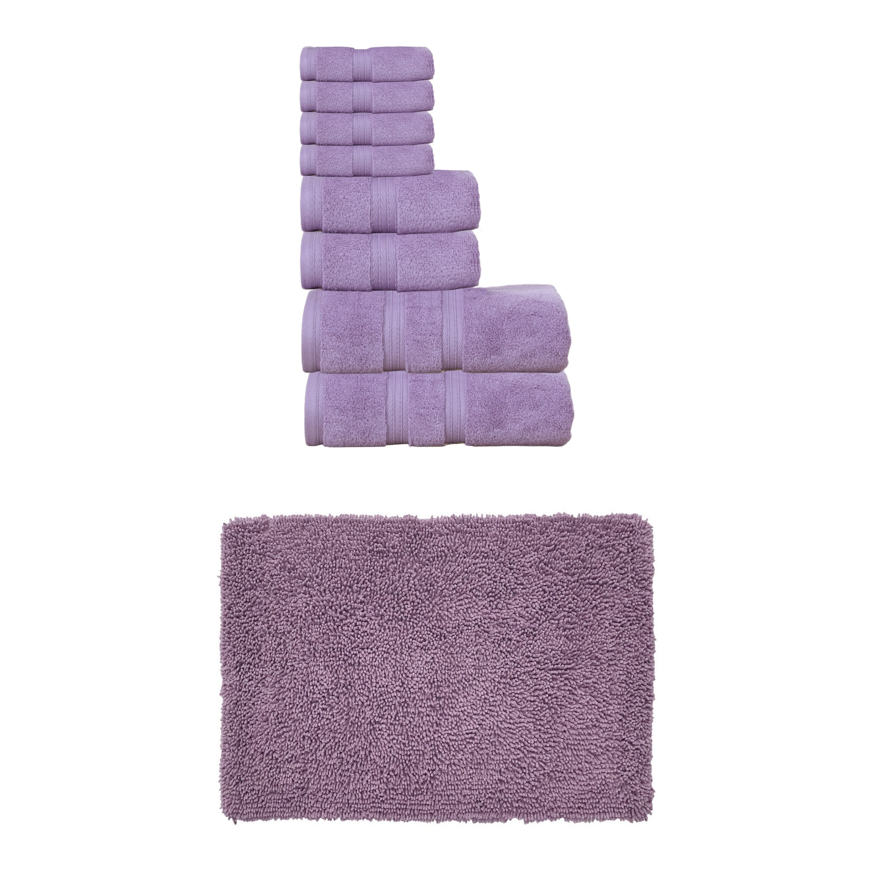 Home Weavers Fantasia Collection 100% Soft Cotton 8 Pc Bath Towel Set & 1 Pc 17x24" Bath Rug, Machine Wash & Non Slip (Set of 9)