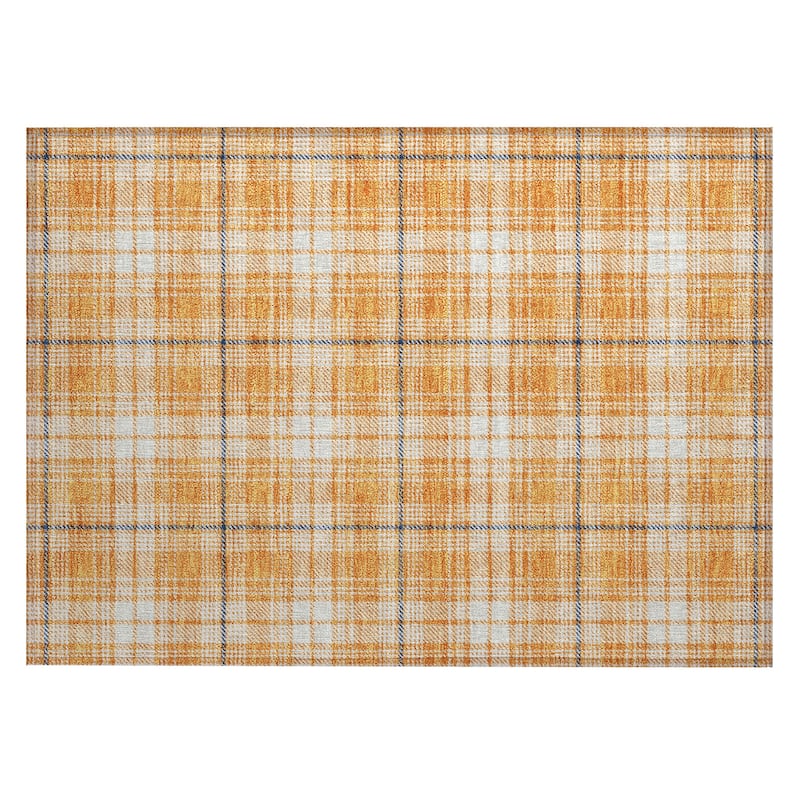 Machine Washable Indoor/ Outdoor Plaid Chantille Rug