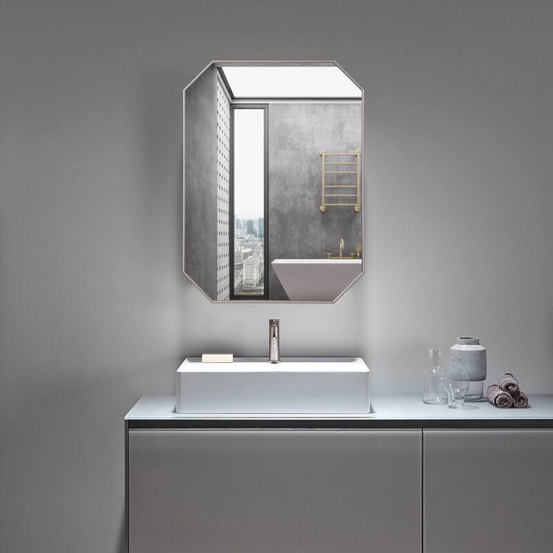 MacLuu Octagon Aluminum Wall Mirror - 23.6" x 31.5" - Silver
