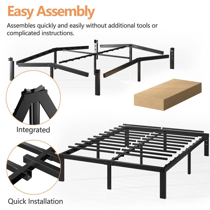 VECELO Bed Frames No Box Spring Needed, Heavy Duty Metal Platform with Steel Slat, Easy Assembly, Black