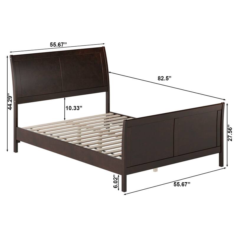 Valencia Solid Wood Low Profile Sleigh Platform Bed with Matching Footboard