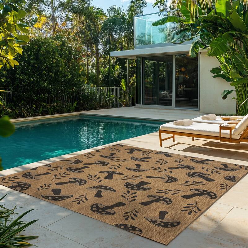 Gertmenian Paseo Rika Chestnut Brown/ Black Spotted Mushroom Polypropylene Flatweave Indoor/ Outdoor Area Rug