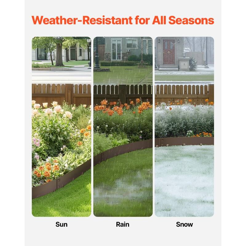 5 Pieces Brown Galvanized Steel Rust-Resistant Flexible Landscape Edging Border with Spikes - 39 x 8.15 x 0.06 in