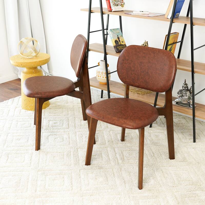 GDFStudio - Kelsey Mid-Century Modern Faux Leather Dining Chair with Solid Wood Base, Set of 2 - 21.1"W