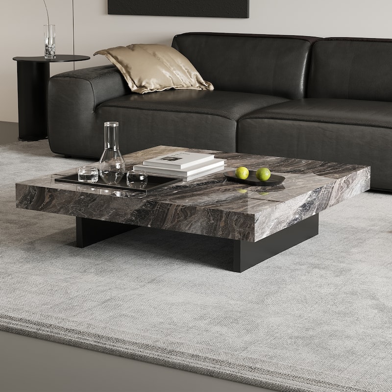 43" Mid Century Modern Square Coffee Table, Carbon Steel Legs