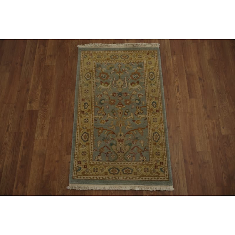 Hand Knotted Oriental 100% Wool Carpet Traditional All-Over Navy Blue & Blues Ziegler Area Rug - 3' 1'' X 1' 11''