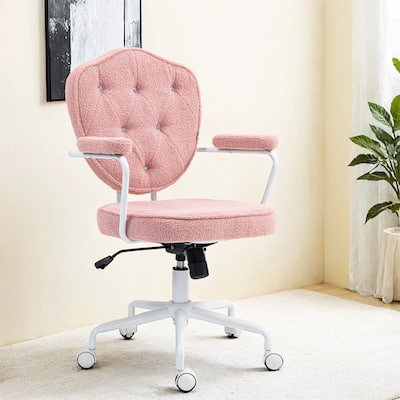 Cozy Teddy Fleece Office Chair, Cute Home Computer Desk Chair, Swivel Vanity Chair