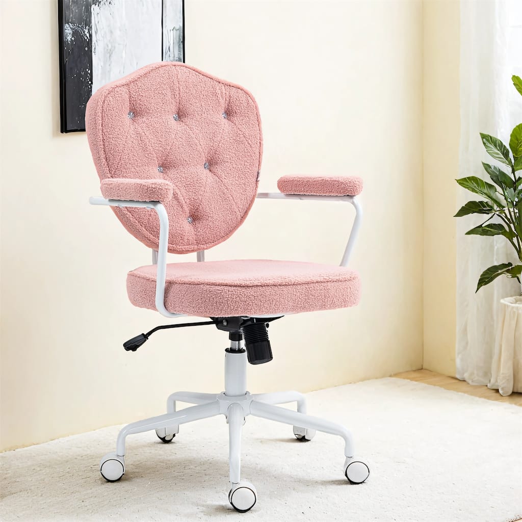 Cozy Teddy Fleece Office Chair, Cute Home Computer Desk Chair, Swivel Vanity Chair