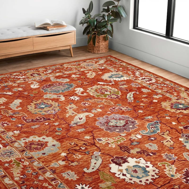 Alexander Home Megan Floral Hand-Hooked 100% Wool Area Rug - 3' x 3' Round - Orange / Multi