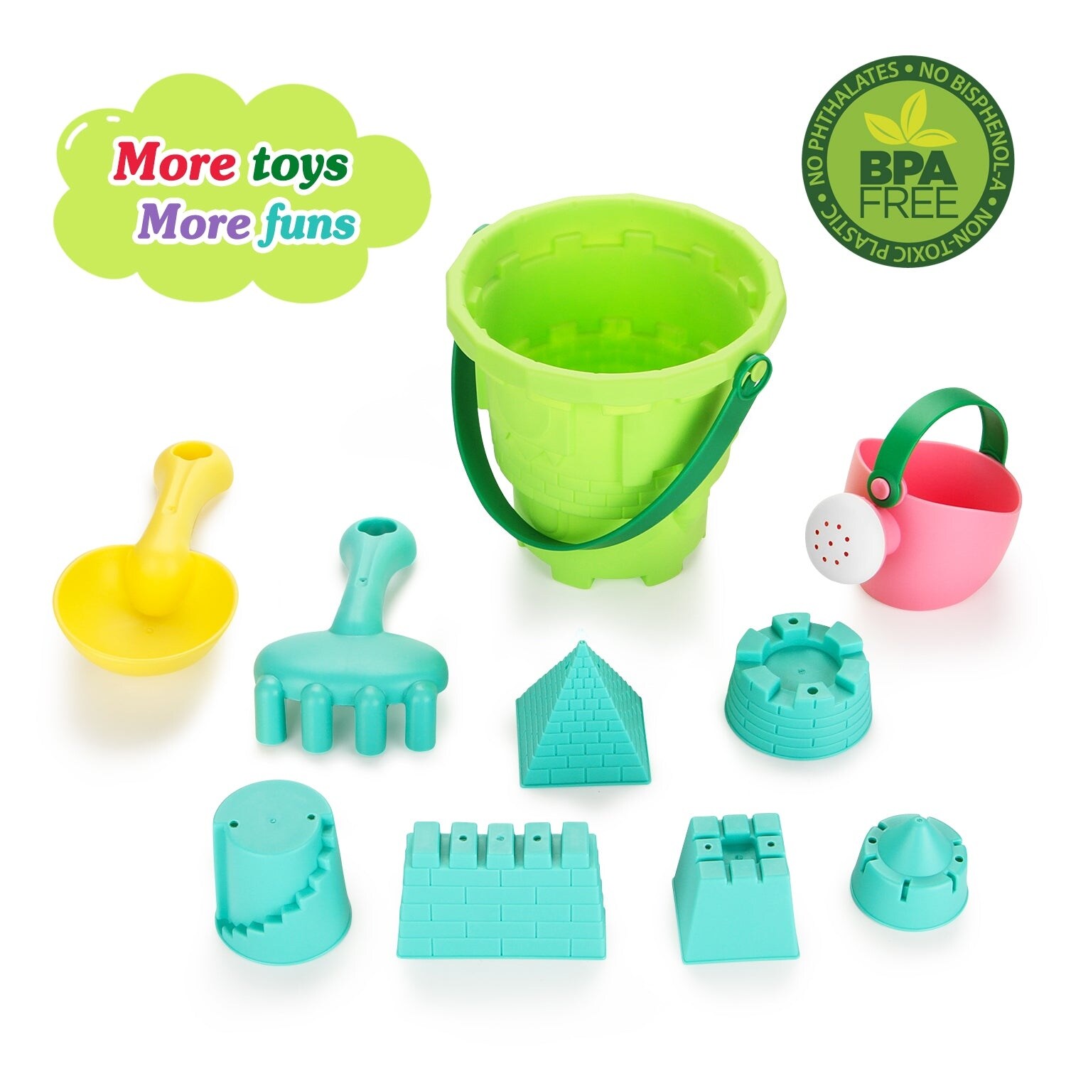 10Pcs Kids Beach Toys Set Sand Shovels Mini Castle Shower Bucket