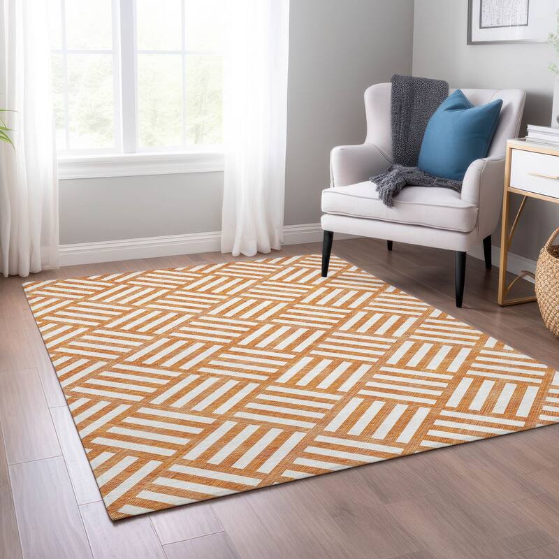Machine Washable Indoor/ Outdoor Chantille Geo Modern Rug - Orange - 8' x 10'