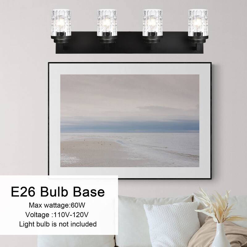 6-Light Modern Black Bathroom Vanity Light with Clear Grid Glass