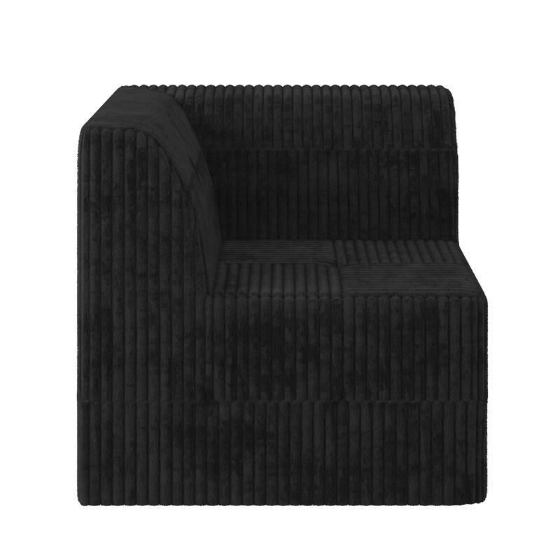 Minimalist Corduroy Upholstered Sectional Sofa with Chaise, Modular Compressed Sleeper Couch with Ottoman for Living Room