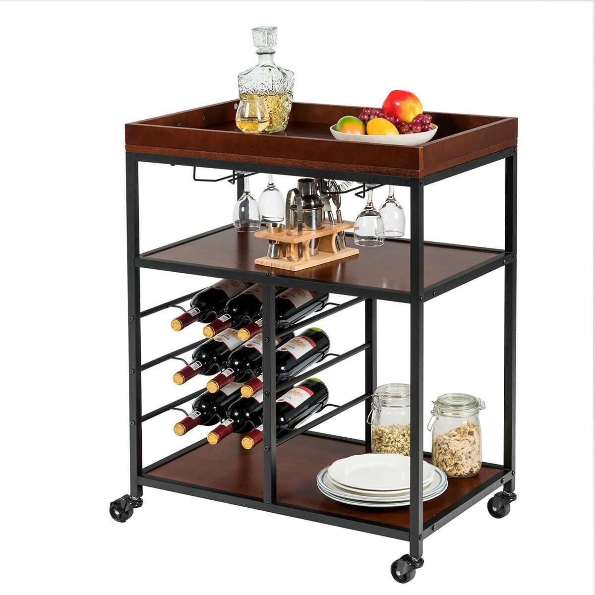 Gymax 3 Tier Storage Kitchen Trolley Utility Bar Serving Cart W Wine On Sale Overstock 29083982 Shop with confidence on ebay! gymax 3 tier storage kitchen trolley utility bar serving cart w wine
