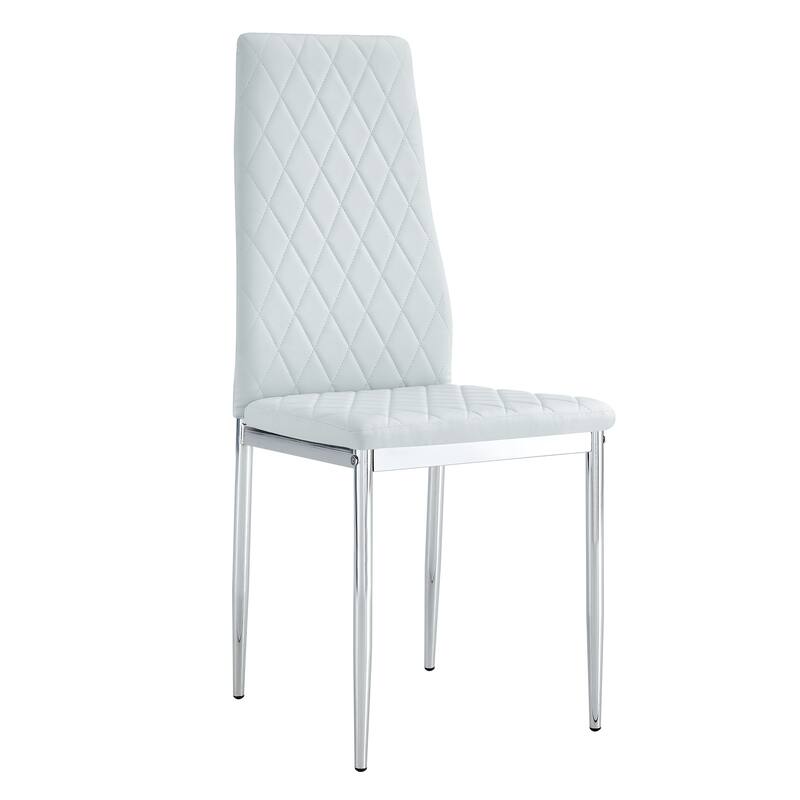 Leather Dining Table Chair Set of 6, High Back Dining Chair, Grid Armless Lounge Chair, Office Chair with C-Shaped Metal Legs