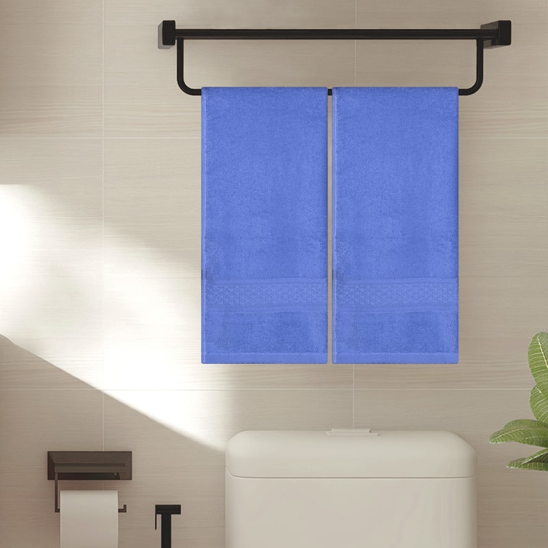 Cotton Hand Towels for Bathroom, 2 Pack Solid Textured Hand Towel Set for Bath, Hand, Face, Gym and Spa 13"x30" - Blue