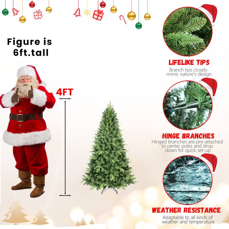 4FT Classic Christmas Tree with 636 PE+PVC Tips-Realistic Hinged Branches,Easy Assembly,Stable Metal Stand,Full Natural Look