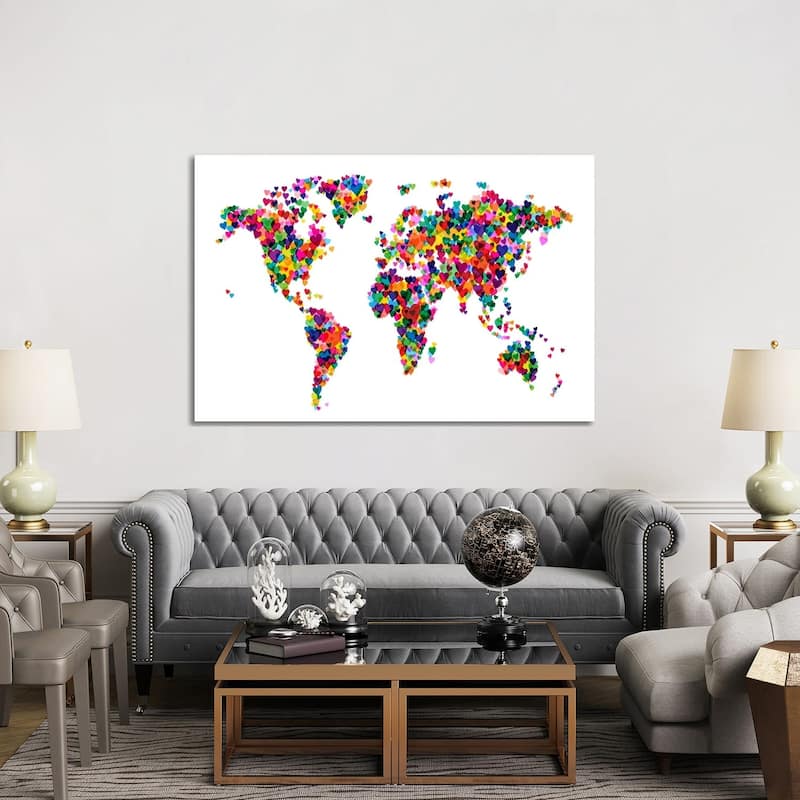 iCanvas "World Map Hearts (Multicolor)" by Michael Tompsett Canvas Print