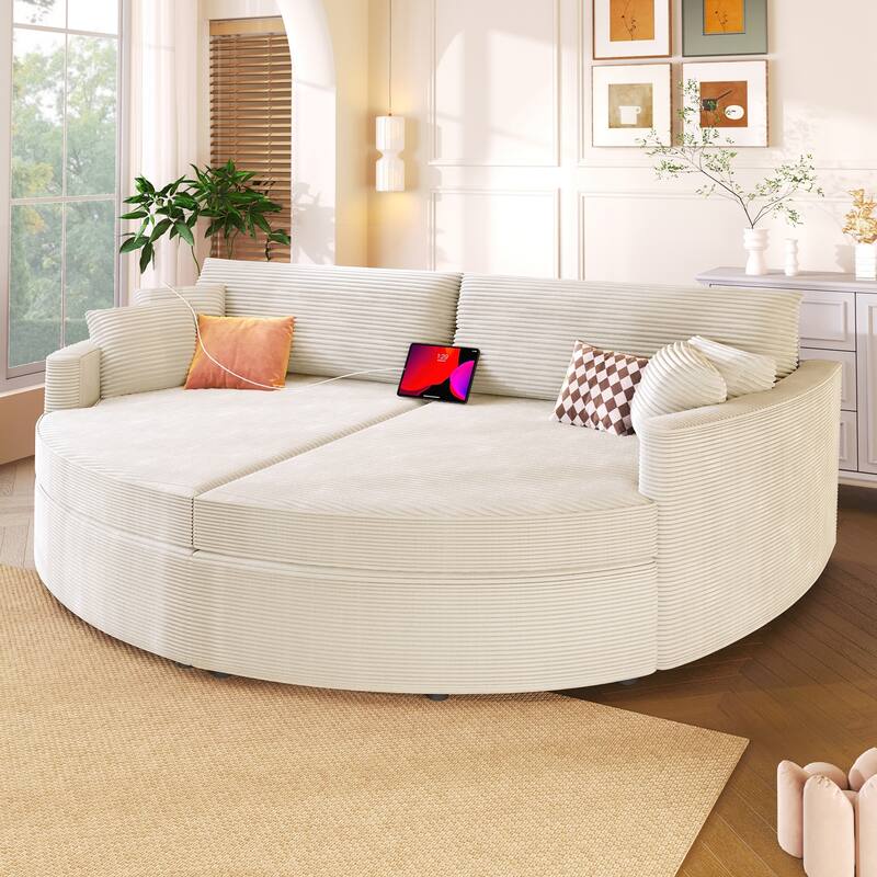 102.3" Sofa Bed Upholstered Sofa Couch with Deep Seat and USB Ports for Living Room - Beige