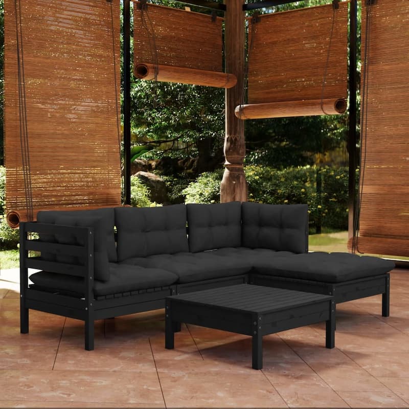 vidaXL Solid Pinewood Patio Lounge Set 5 Piece with Cushions Multi Colors - 25" x 25" x 24.6" - Grey