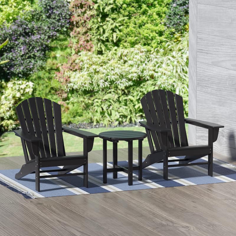 Altura Classic Outdoor Eco-Friendly All Weather Adirondack Chairs with Side Table (3-Piece Set) - Black