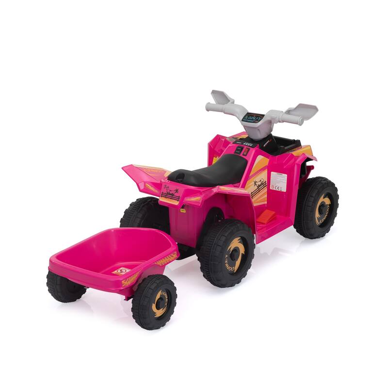 6V Electric ATV Ride-On Car for Kids, Bluetooth, Music, Trailer, Power Display, 1.9-3.7 MPH, White