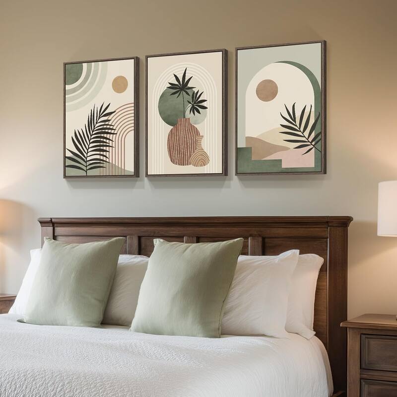 3 Piece Bohemian Leaf Sun Pot Canvas Artwork