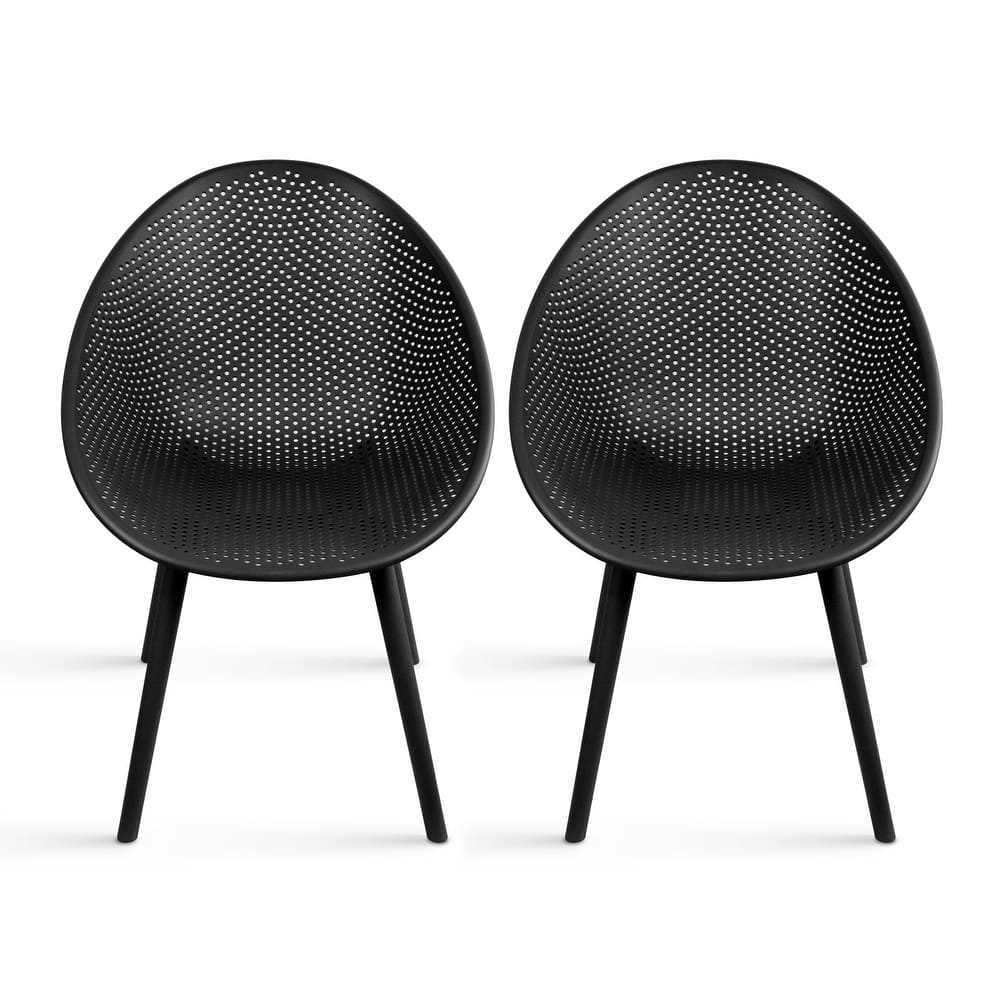 Set of 2 Mid-Century Modern Plastic Dining Chair Plastic Legs with Breathable Perforated Egg Shaped Seat for Indoor/Outdoor Use
