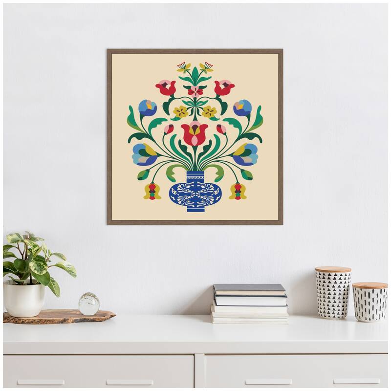 Kate and Laurel Floral Blue Vase 02 by Rachel Lee Framed Canvas Wall Art Print