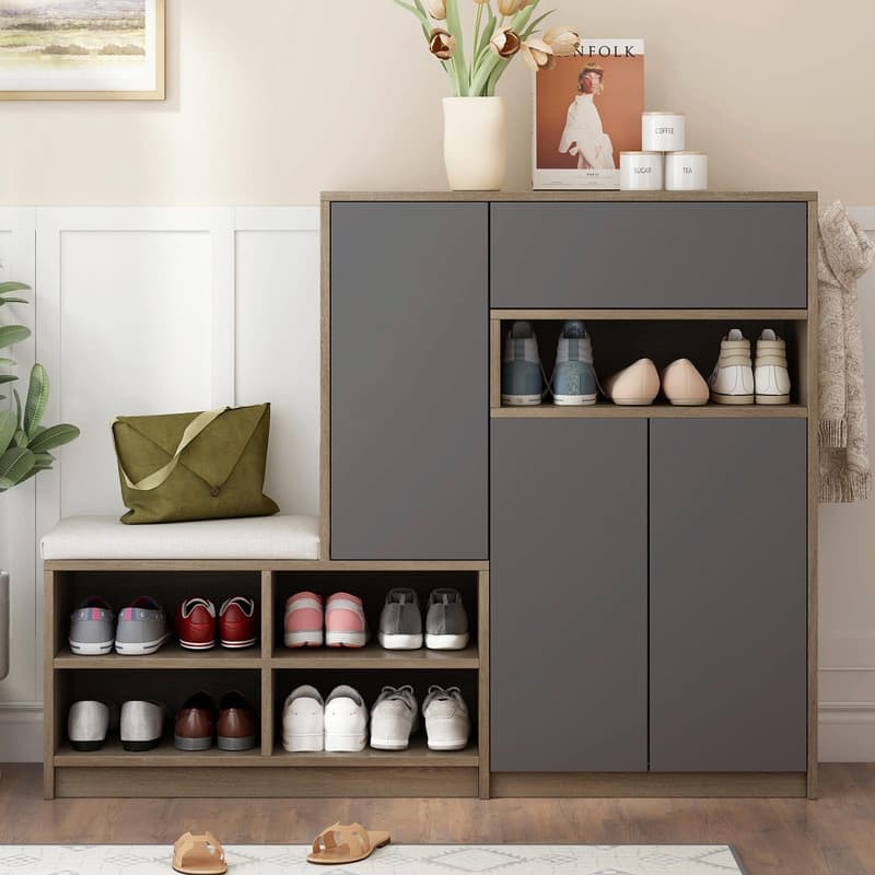 Multi-functional Shoe Storage Bench with Padded Seat