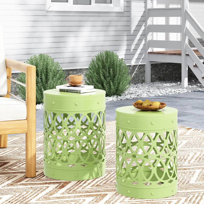 Outdoor Metal S/2 End table, No assembly is required, This comes as a set of two