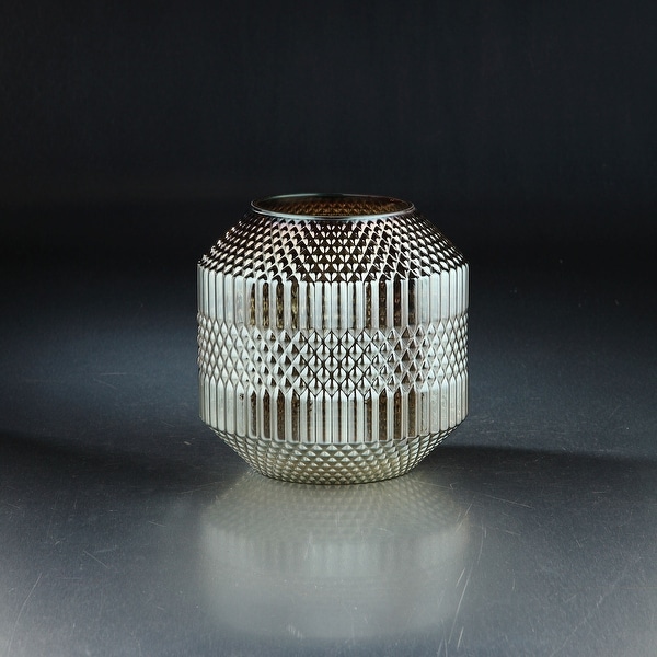8" Silver Geometrical Pattern Glass Vase Tabletop Decor - N/A