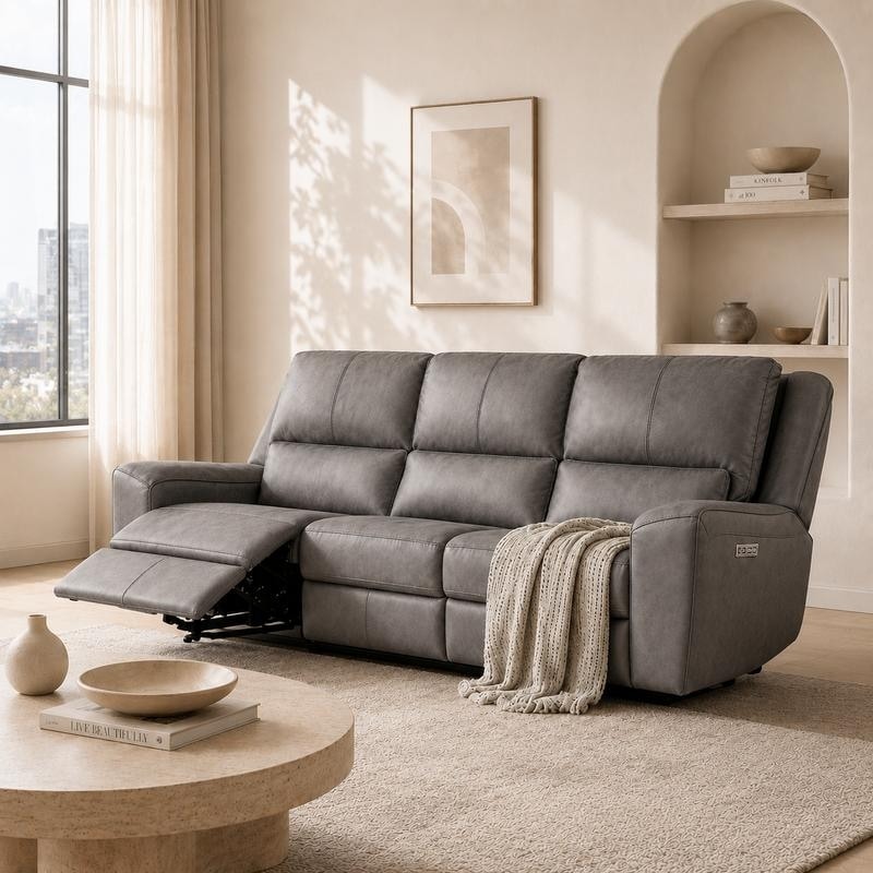 116-Inch Triple Power Top Grain Leather Zero Gravity Reclining Sofa