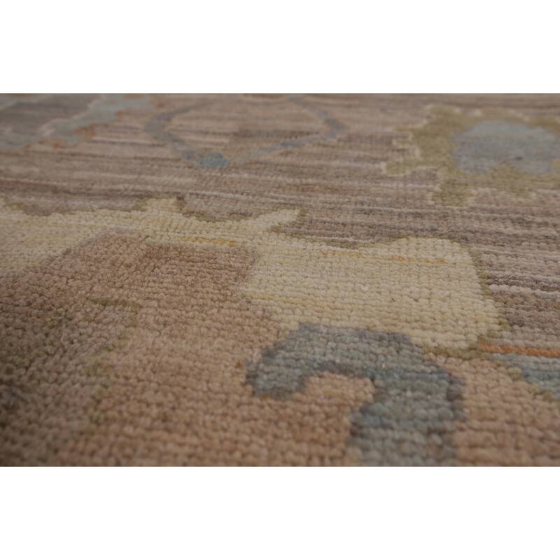 Beige Oushak Vegetable Dye Area Rug Hand-Knotted Wool Carpet - 9'1"x 12'0"