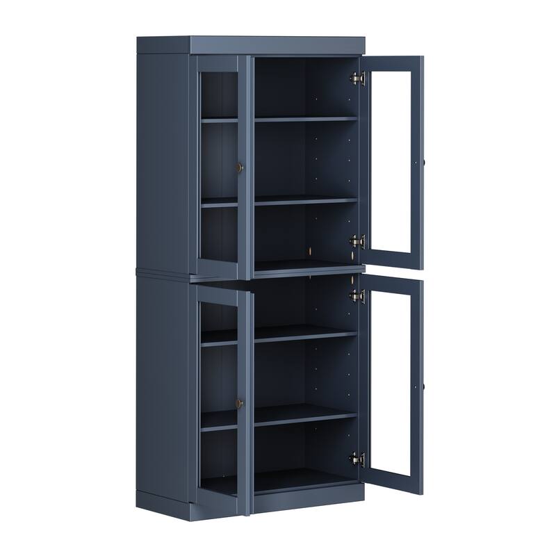 Palace Imports Solid Wood 6-Shelf Bookcase, Clear Glass Doors, Adjustable Shelves