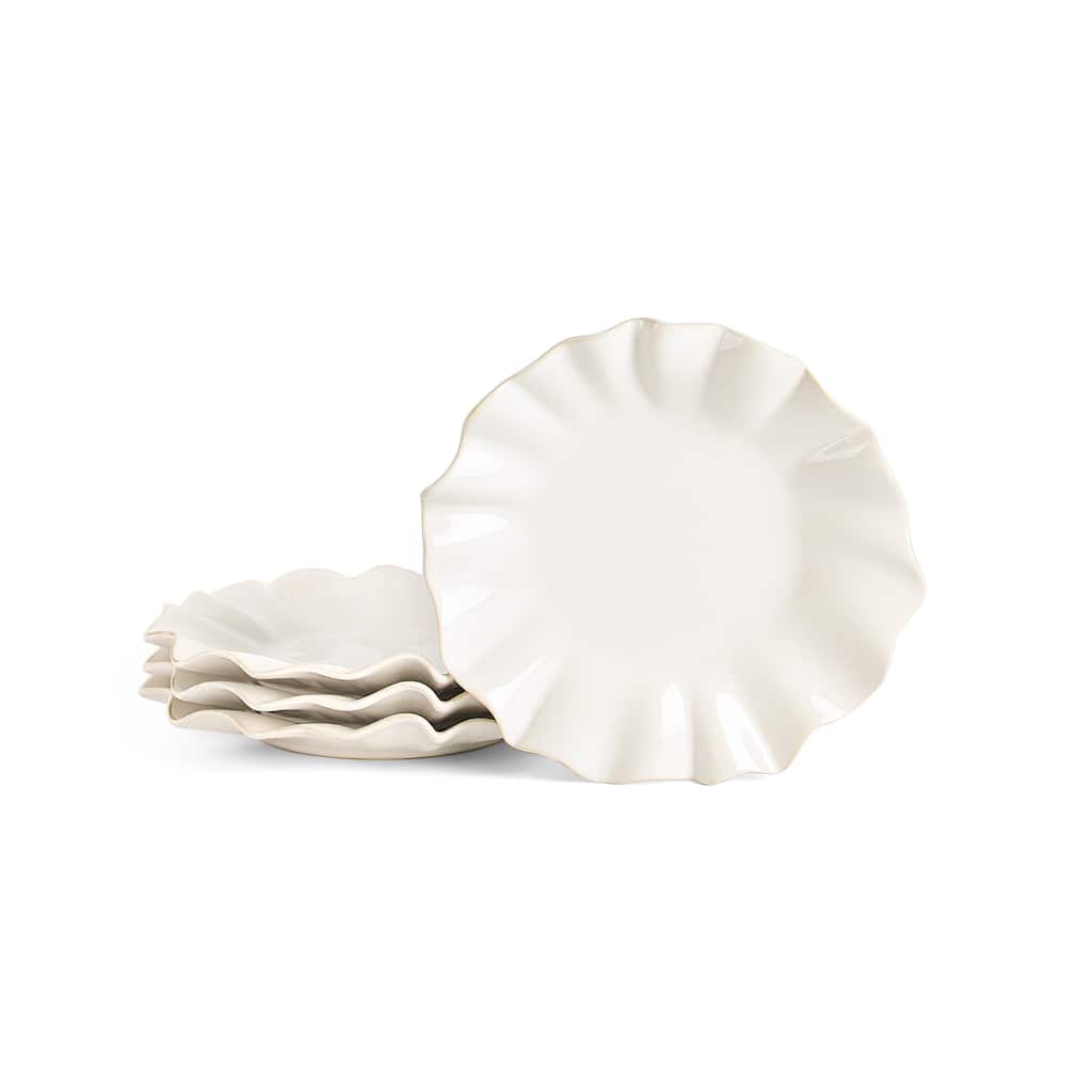 Marchesa Lotus 4-Piece Stoneware Salad Plate Set, White