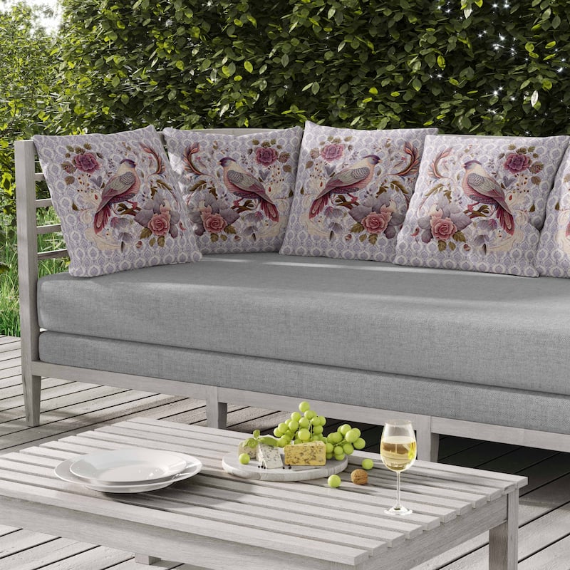 Songbird Rose Radiance Indoor/Outdoor Reversible Throw Pillow Grey and Pink