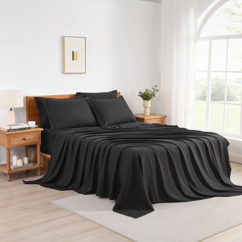 4/6 Pcs Soft Solid & Embroidery Bed Sheets Set